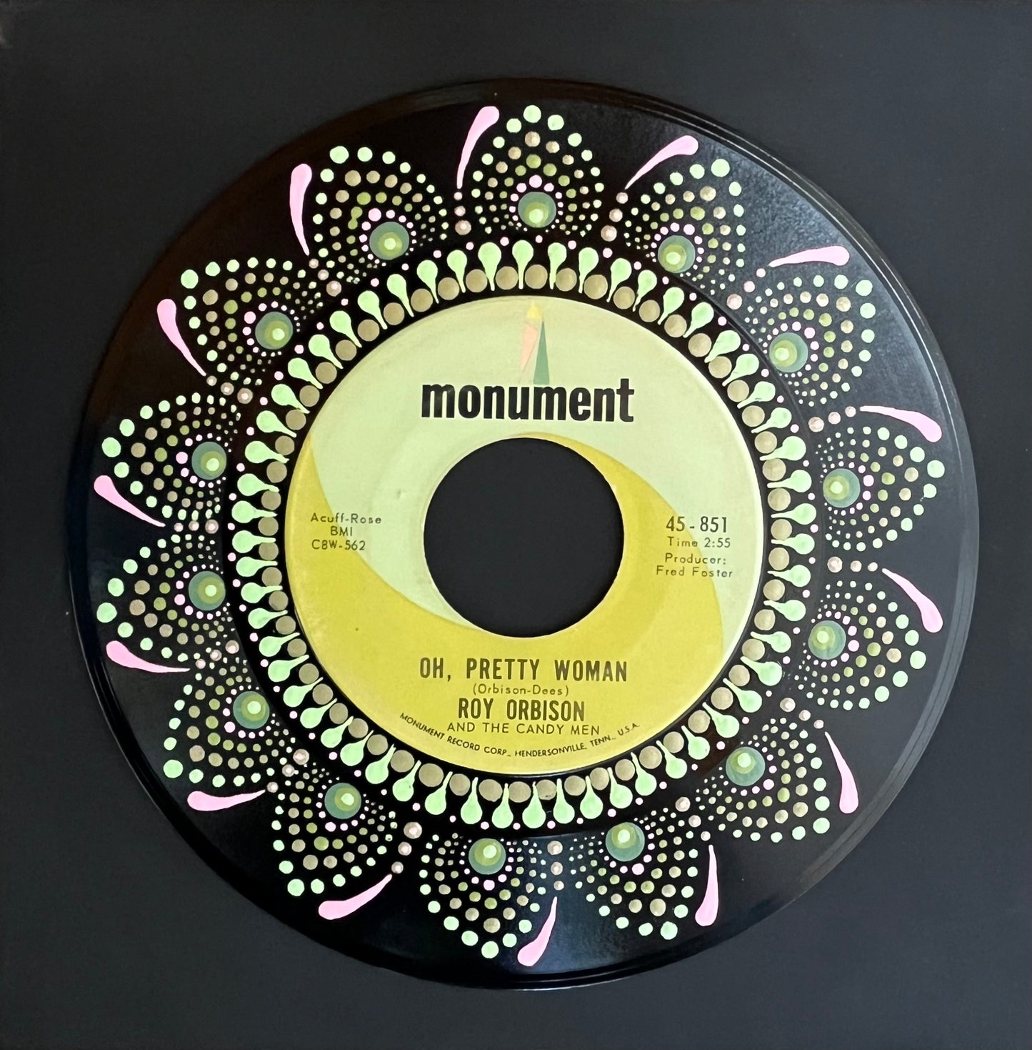 Roy Orbison - Oh, Pretty Woman (45rpm) Mandala dot painted vinyl record