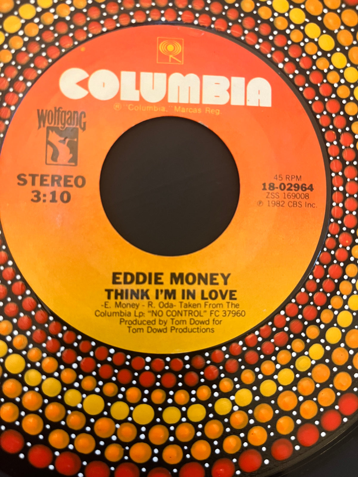 Eddie Money - Think I’m In Love Hand-Painted 45rpm Vinyl Art