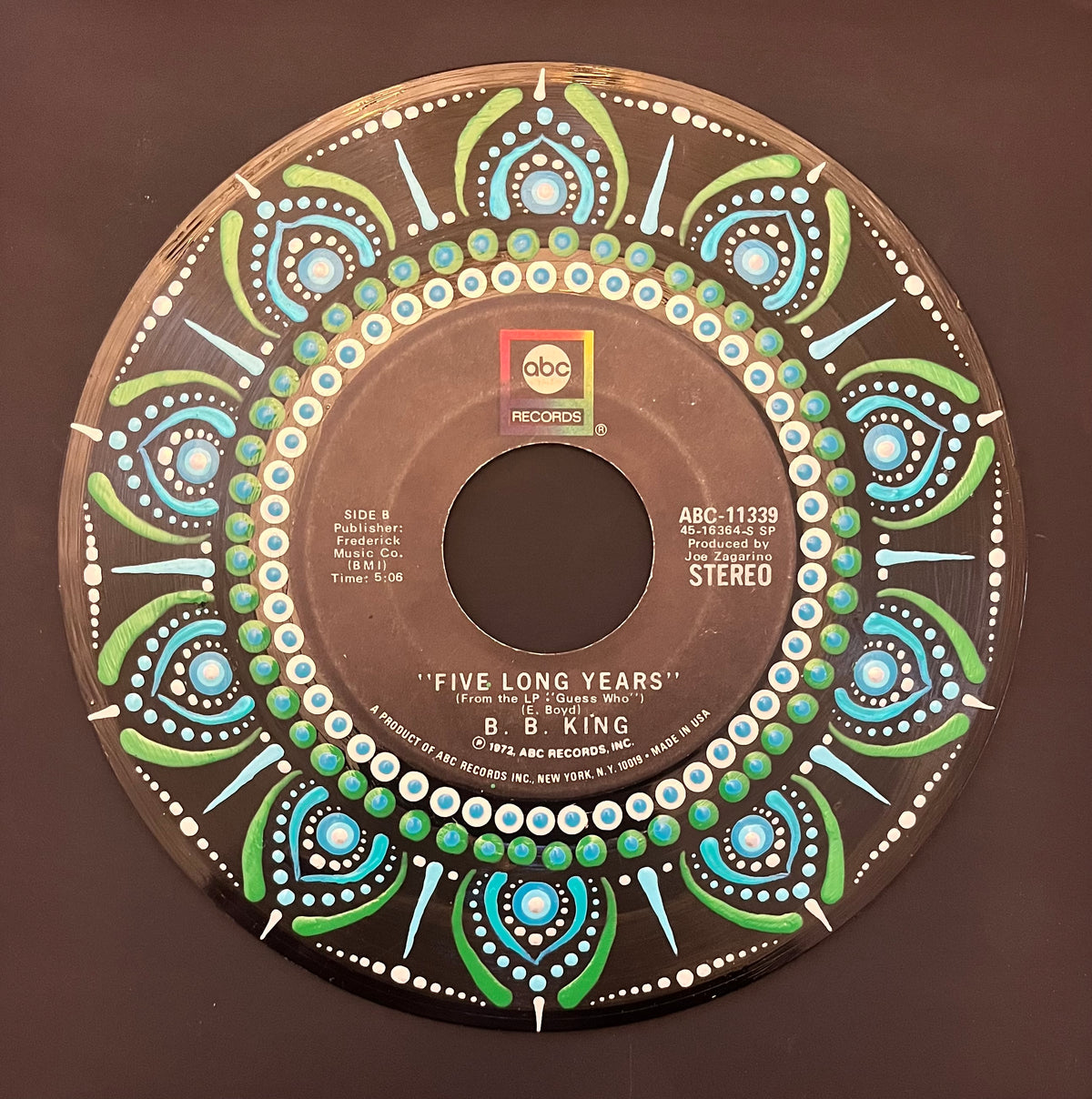 B.B. King - Five Long Years Hand-Painted 45 rpm Vinyl Art