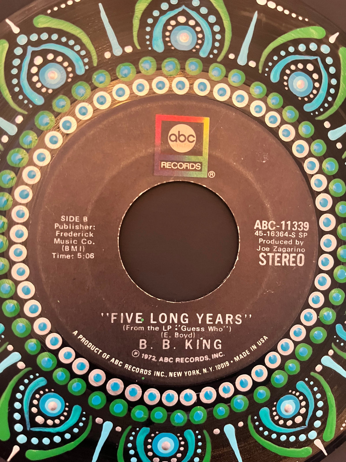 B.B. King - Five Long Years Hand-Painted 45 rpm Vinyl Art