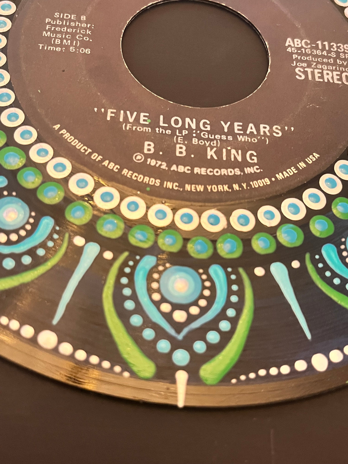 B.B. King - Five Long Years Hand-Painted 45 rpm Vinyl Art
