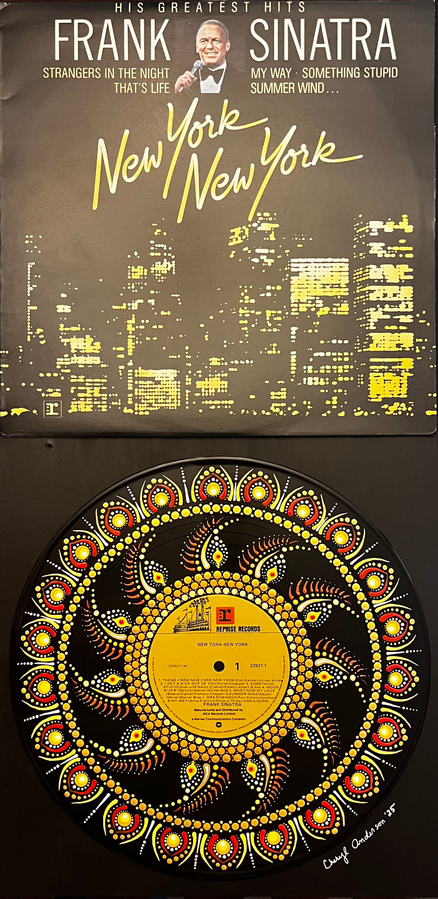 Frank Sinatra - New York New York Mandala dot painted vinyl record