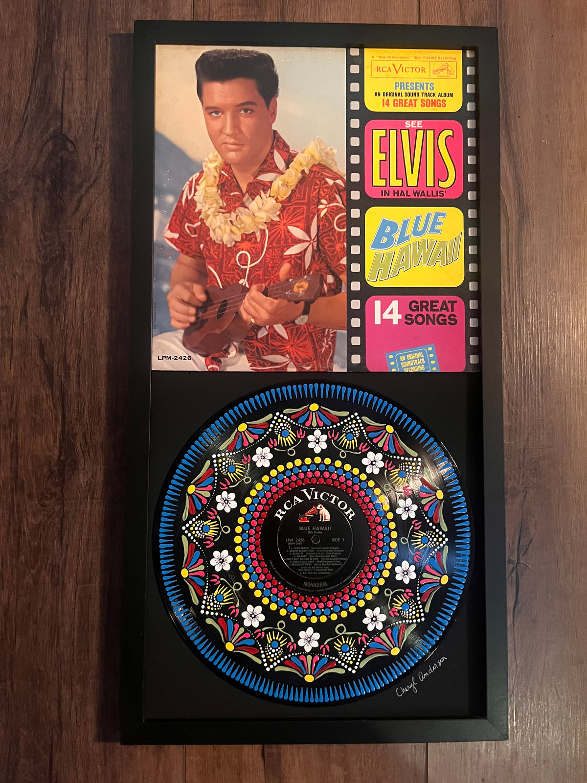 Elvis Presley - Blue Hawaii | Hand-Painted Framed Vinyl Record Art