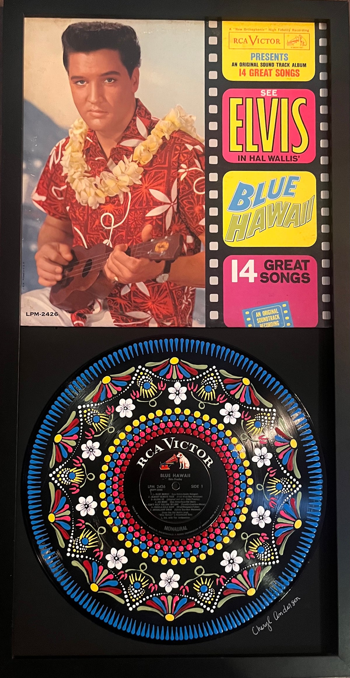 Elvis Presley - Blue Hawaii | Hand-Painted Framed Vinyl Record Art