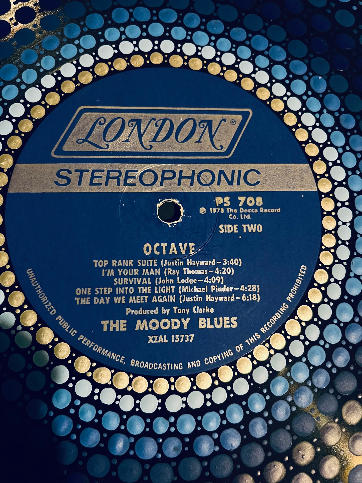 The Moody Blues - “Octave” mandala dot painted vinyl record album
