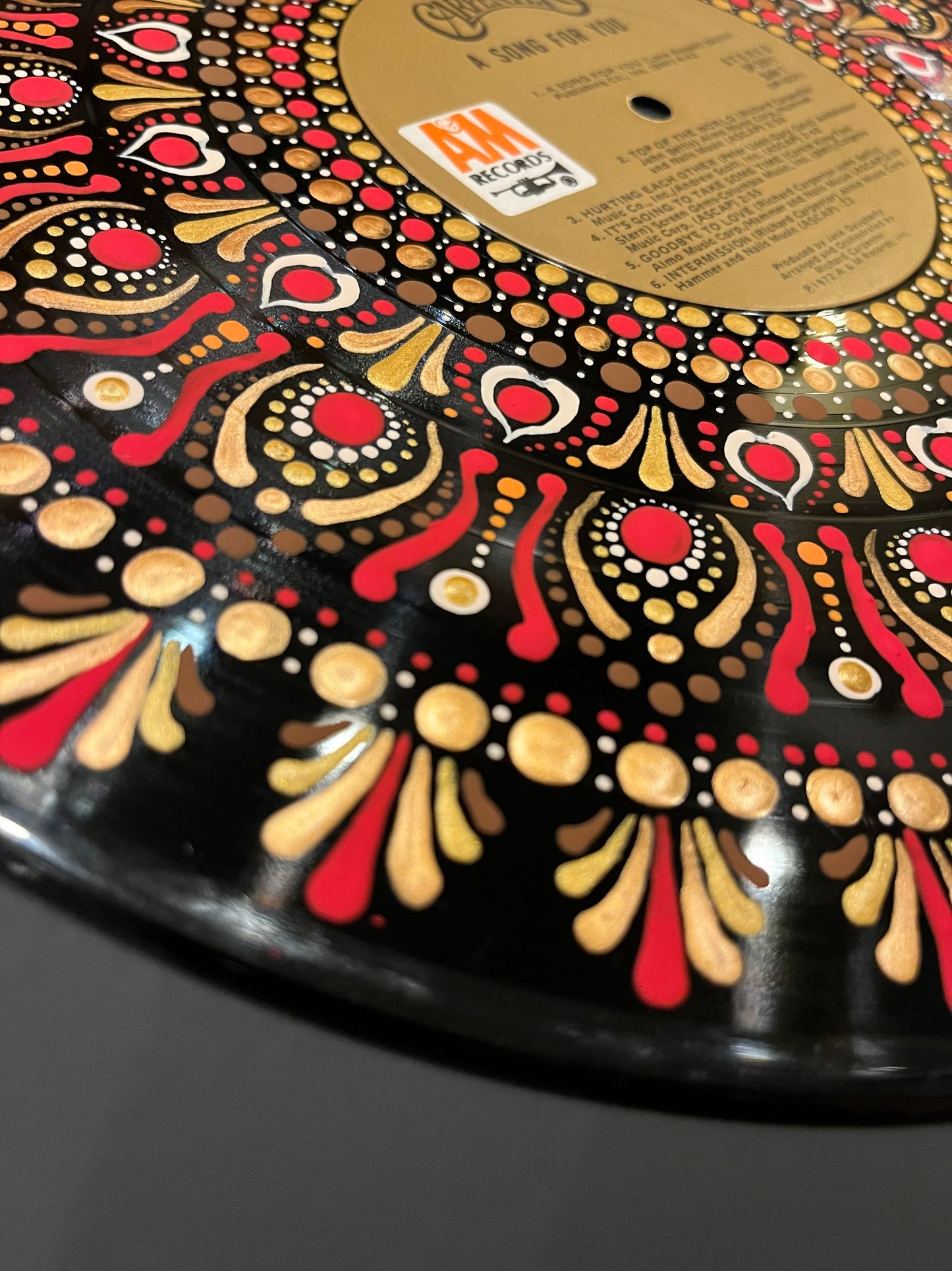 Carpenters- “A Song For You” mandala dot painted vinyl record album