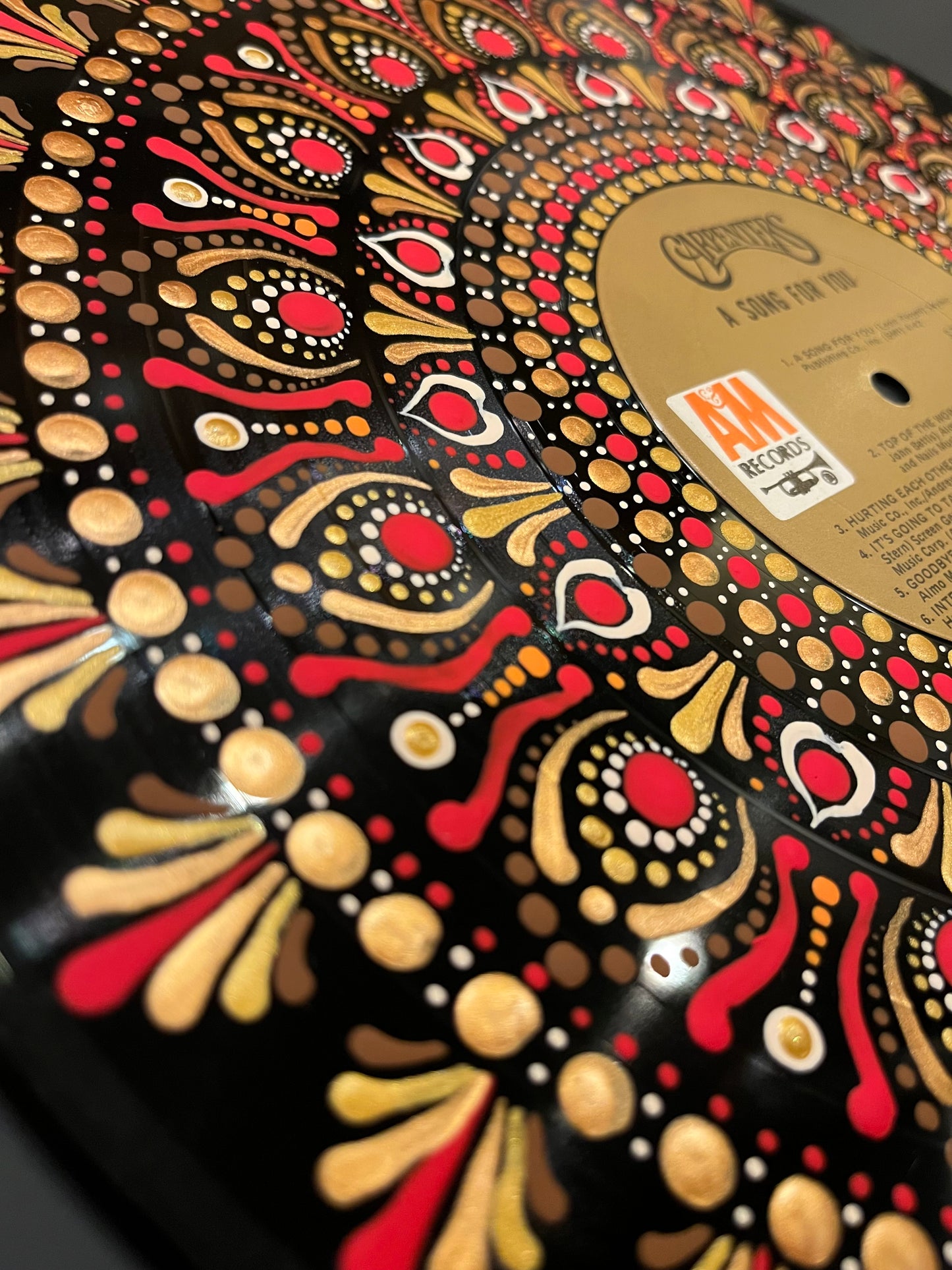 Carpenters- “A Song For You” mandala dot painted vinyl record album